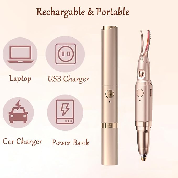 2 in 1 Heated Eyelash Curlers and Eyebrow Trimmer for Women, Electric Eyelash Curler with 2 Temperature Modes Anti-Burn USB Rechargeable Heated Eyelash Curler, Ideal Gift for Women (Gold)
