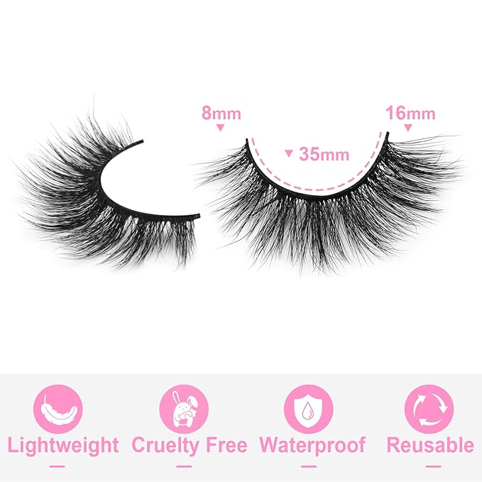 EyeLashes Natural Look 16mm Faux Mink Lashes 3D Cat Eye Wispy Eyelashes 6D Volume False Lashes Pack by Kiromiro
