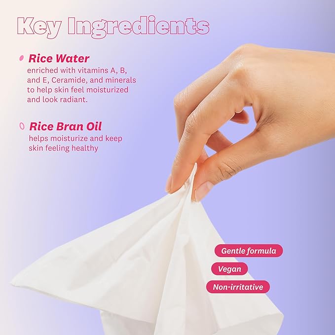 THE FACE SHOP X GLAMZILLA Rice Water Bright Cleansing Wipes On-the-Go Bundle for Face, Moisturizing, Infused with Rice Extract, Cleansing Facial Wipes, 25 Count (Pack of 3)