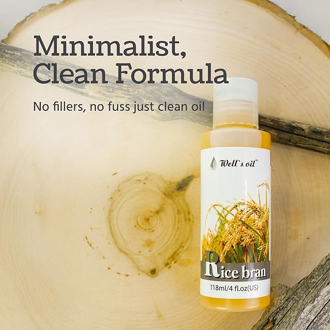 Well's Oil Rice Bran Oil | 100% Pure Natural Carrier Oil | Refined, Cold Pressed | For Body, Skin & Hair (8 fl oz / 237 ml)