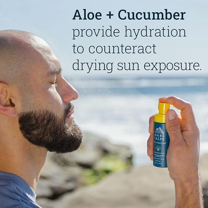 Oars + Alps Face & Scalp Sunscreen Spray Mist, SPF 35 Facial & Hair Sunscreen, Protects from Blue Light, Infused with Aloe Vera + Cucumber, Water & Sweat Resistant, Summer Splash Scent, 2pk