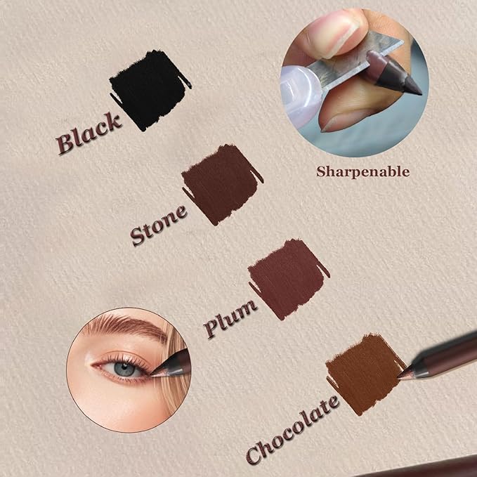 24 Hr Waterproof Eyeliner Duo Sharpenable Eye Pencil, 2025 New Persona Eyeliner Pencil Waterproof, No Smudging, No Fading, Long-Wearing, Smooth and Easy To Color (Chocolate)