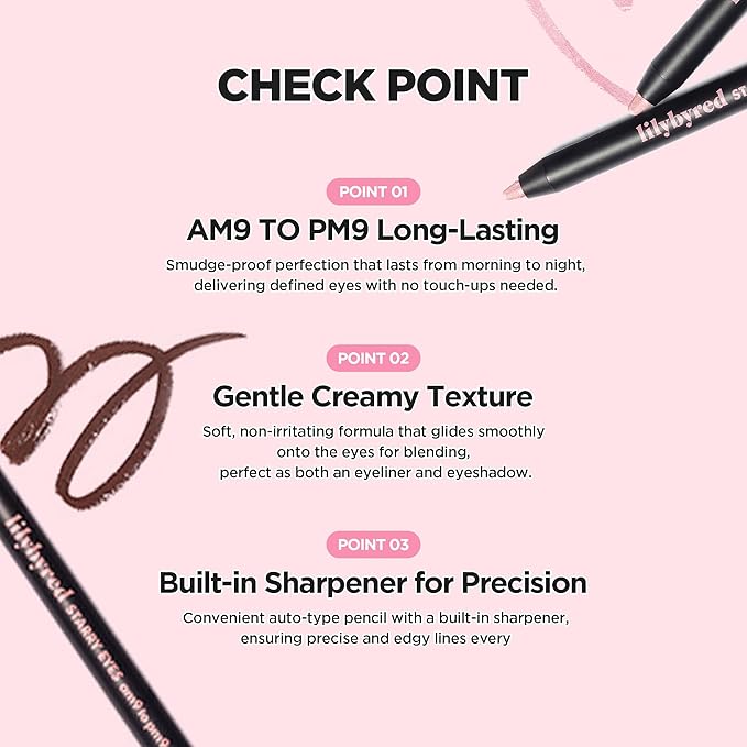 lilybyred Starry Eyes Am9 to Pm9 Gel Eyeliner | Korean Gel Eyeliner, Intense Color Payoff, Creamy Formula, Easy Blending, Built-in Sharpener, Smudge-Proof, Long-Lasting, 0.017 oz. (04 Golden Pink)