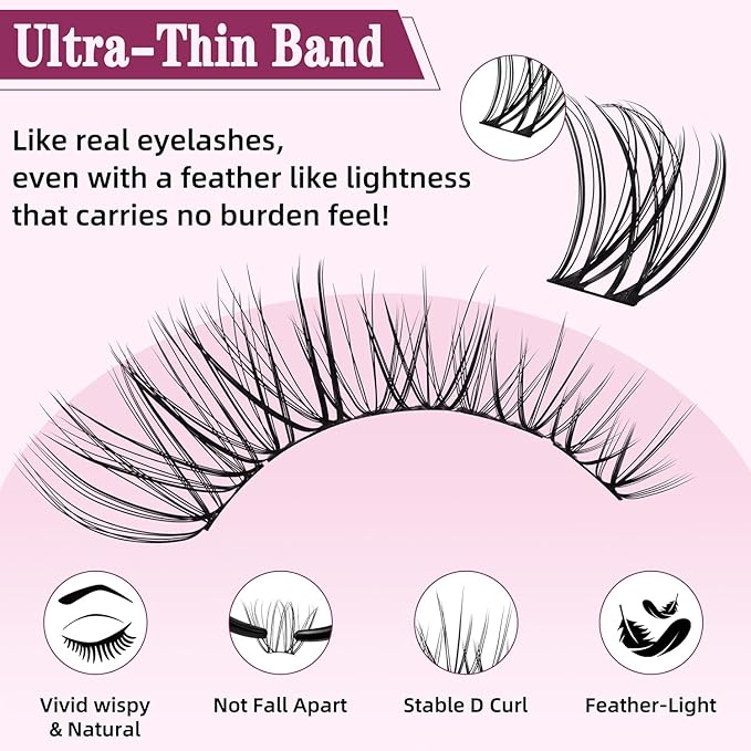 Natural Lash Clusters 10-18mm Mix D Curl DIY Extension Eye Natural Lashes False Wispy EyeLash Cluster (U26 Eyelashes Only)