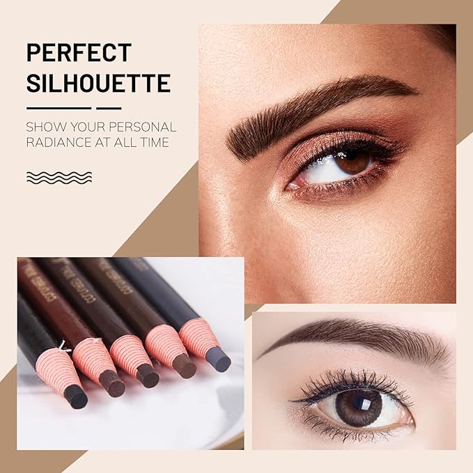 Ownest 6 Pcs Pull Cord Peel-off Eyebrow Pencil Tattoo Makeup and Microblading Supplies Set for Marking, Filling and Outlining, Waterproof and Durable Permanent Eyebrow Liner -Dark Brown
