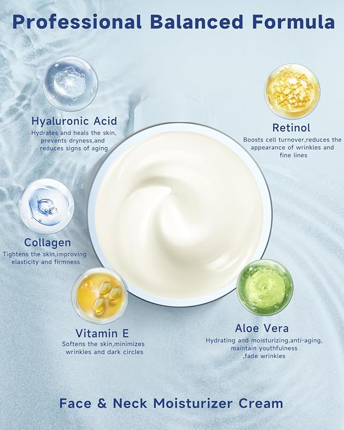 Retinol Cream for Face, Collagen Neck Creams for Tightening and Firming, Anti Aging Day & Night Facial Moisturizer for Women & Men, Instant Face Lift Wrinkle Cream 1.7 fl. oz with Vitamin C Serum