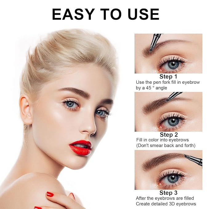 Microblading Eyebrow Pencil, Eyebrow Pen with an Upgrade Micro-Fork Tip Applicator, Waterproof Long-Lasting Microblading Brow Pen, Brow Pencil for Natural Looking Brows Makeup, Reddish Brown, 1Pcs