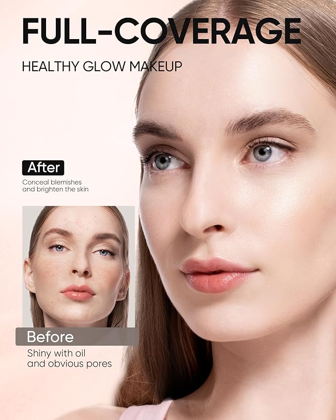 Full Coverage Cushion Foundation, Weightless, Skin Fit, Satin Glow Finish, Oil-Control Waterproof Foundation, Sweatproof Flawless BB Cream CC Korean Makeup,Tattoo Cover Up, Buildable(#01W WarmVanilla)