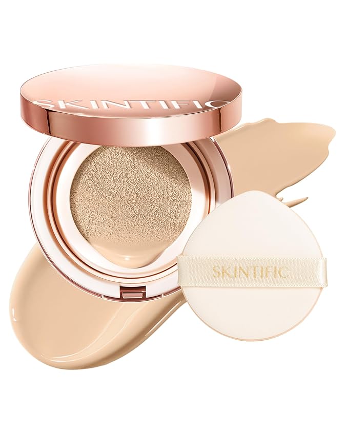 Full Coverage Cushion Foundation, Weightless, Skin Fit, Satin Glow Finish, Oil-Control Waterproof Foundation, Sweatproof Flawless BB Cream CC Korean Makeup,Tattoo Cover Up, Buildable(#01W WarmVanilla)