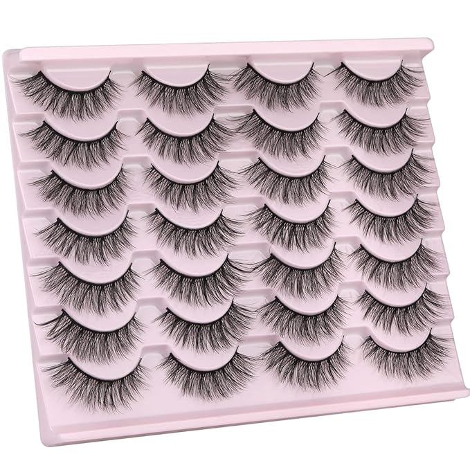 False Eyelashes 14mm Faux 3D Mink Lashes Natural Look Cat Eye Wispy Lashes Pack by Kiromiro, 14 Pairs