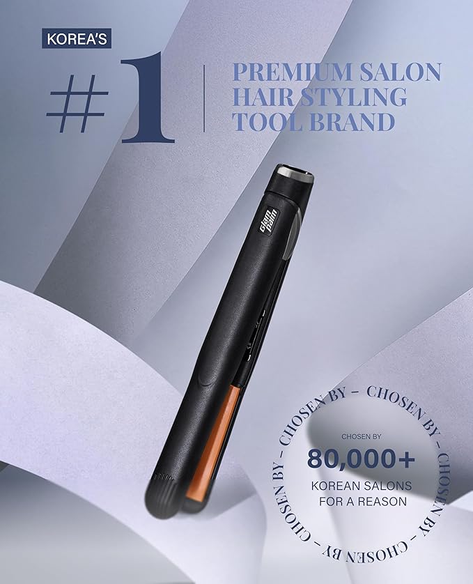 GLAMPALM Hair Straightener 0.6" Ceramic Volumizing flat iron Infused with Vita C, Korea's #1 Professional Salon Tool, Curved Plates, Dual Voltage, 11 Heat Settings(220°–450°), 20s Fast Heat-Up (GP106)