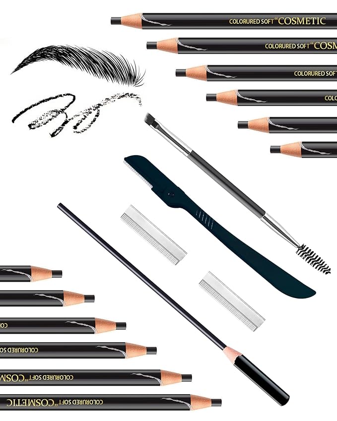 12 Piece Black Waterproof Eyebrow Pencils for Women w/Microblading Eyebrow Pencil & Brow Trimming Supplies Kit Permanent Eye Brow Liners Set For Salon-Quality Shaping & Filling Of Marks