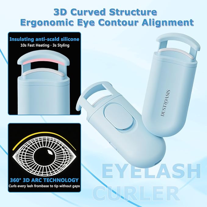 Heated Eyelash Curler - Wide Open Dual-Arc Design Heated Lash Curler - Electric Eyelash Curler - Type-C Rechargeable Mini Lash Curler Natural Curling 24H Long Lasting for Women - Blue