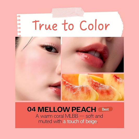 FRUDIA Glow Juicy Jam Lip & Cheek Stain (Mellow Peach) – Korean Lip Tint & Blush in One | Long-Lasting, Moisturizing, Non-Sticky Glossy Color for Lips, Cheeks & Eyes | Soft Peach Beige (4.5g)