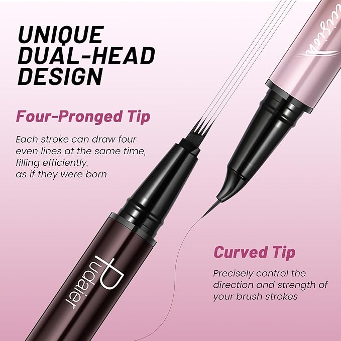 Curved Eyebrow Pen, 2 in 1 Dual Ended Microblading Eyebrow Pencil, Waterproof and Last All Day 4 Tip Brow Pencil with Precise Tip, Create Natural Hair Like Brows and Eyeliner (Natural Black)