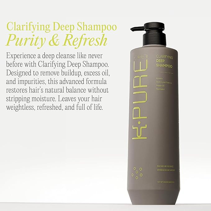 Clarifying Deep Shampoo by K-Pure, Sulfate & Paraben Free, Purifying Shampoo for Buildup Removal, Deep Cleansing for Oily Scalp, Color & Keratin-Treated Hair, Pre-Treatment for Smoother, Stronger Hair