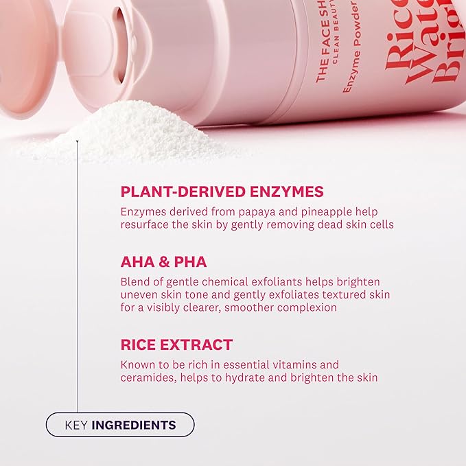 The Face Shop Rice Water Bright Enzyme Powder Wash, Gentle Exfoliating Cleanser with AHAs, Radiant skin, Rice Polish for Face, Korean Skin Care 55g / 1.94 oz