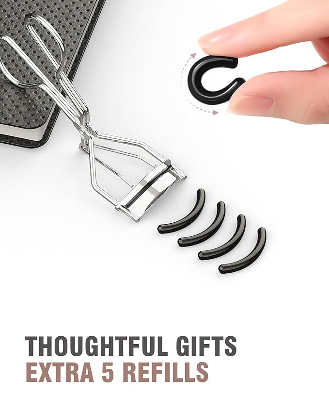 Eyelash Curler with Comb, Professional Volumizing Lash Lift Kit Lash Curler with Refill Pads for Home & Travel Uses, Silver