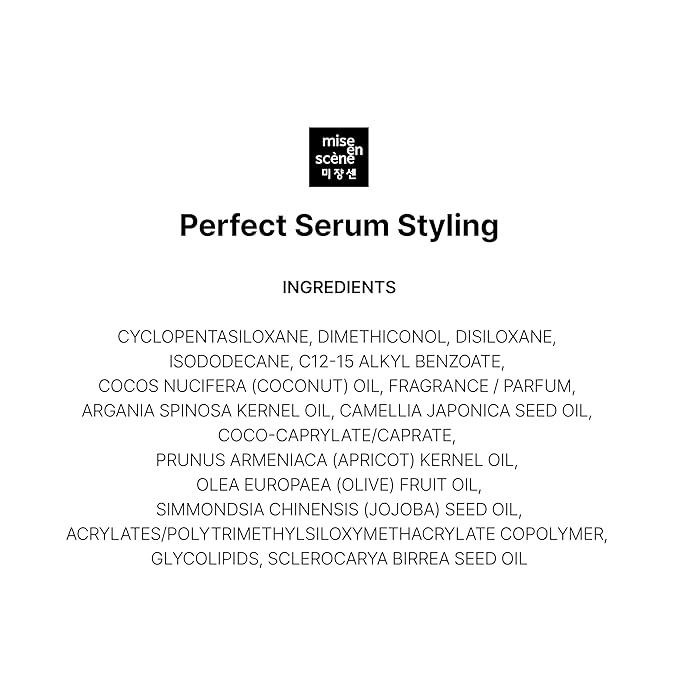 Mise En Scene Perfect Serum Styling - Heat Damage Protection Oil for All Hair Types | Holding Bounce & Heat Protectant | Hair Essence for Long Lasting Curl | Argan Oil | Powdery Scent. 2.70 Fl. Oz.