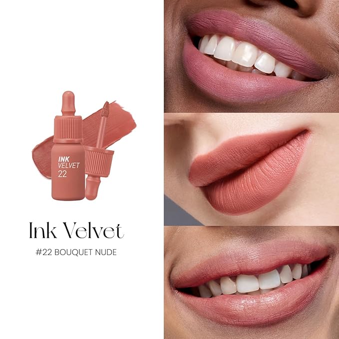 Peripera Ink the Velvet Lip Tint - High Pigment Color, Longwear, Weightless, Not Animal Tested, Gluten-Free, Paraben-Free (022 BOUQUET NUDE)