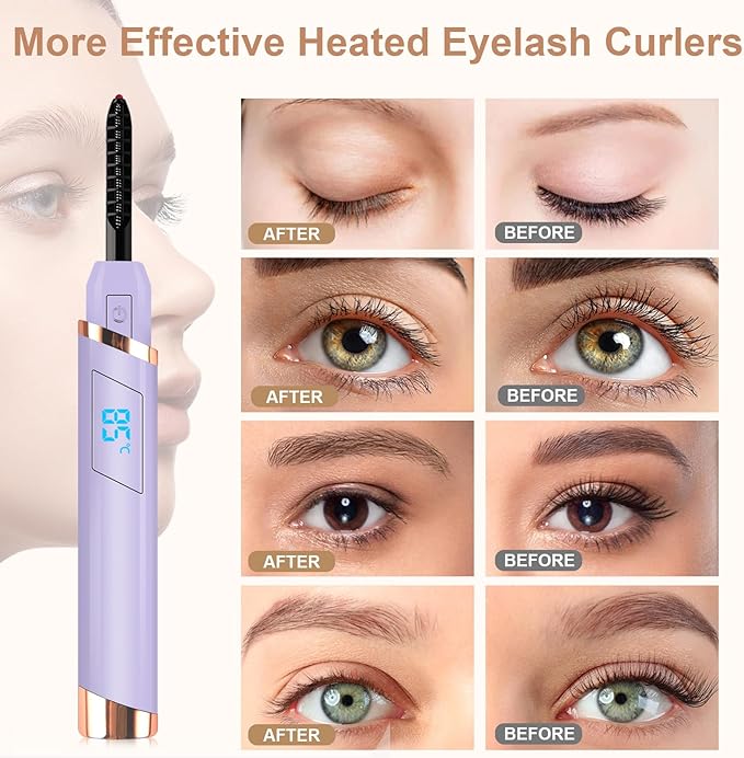 Heated Eyelash Curler, Electric Eyelash Curler, Rechargeable Lash Curler for Makeup Natural Curling Eye Lashes and 24 Hours Long Lasting - Purple 2025 Updated New Model