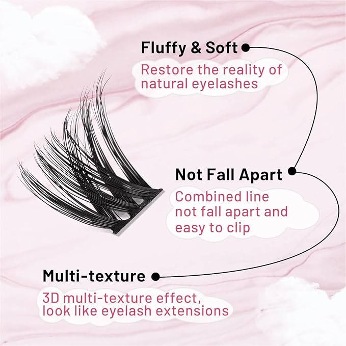 Lash Clusters 180 Pcs Cluster Lashes DIY Individual Lashes Fluffy Cluster Eyelash Extension Eyelash and Mirror 2 in 1 Easy to Apply at home Lashes (Adore,D-10-16mix)