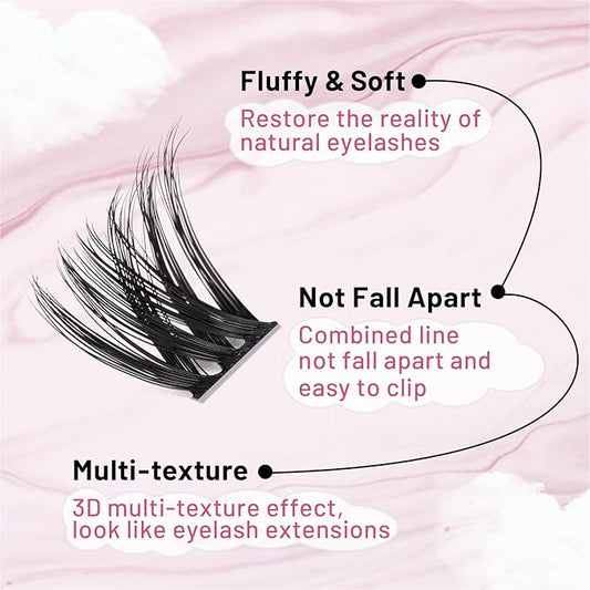 Lash Clusters 180 Pcs Cluster Lashes DIY Individual Lashes Fluffy Cluster Eyelash Extension Eyelash and Mirror 2 in 1 Easy to Apply at home Lashes (Adore,D-10-16mix)