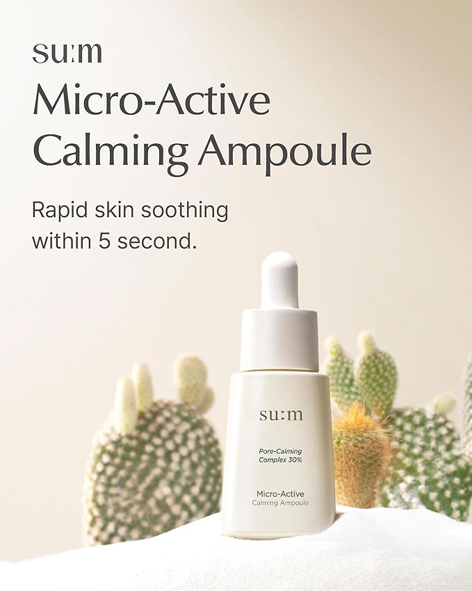 SU:M Micro-Active Calming Ampoule (0.5 fl oz) - Soothing Serum for Redness & Uneven Skin Texture, Provides Quick Relief for Sensitive Skin, Herbal Scent, Korean Skin Care