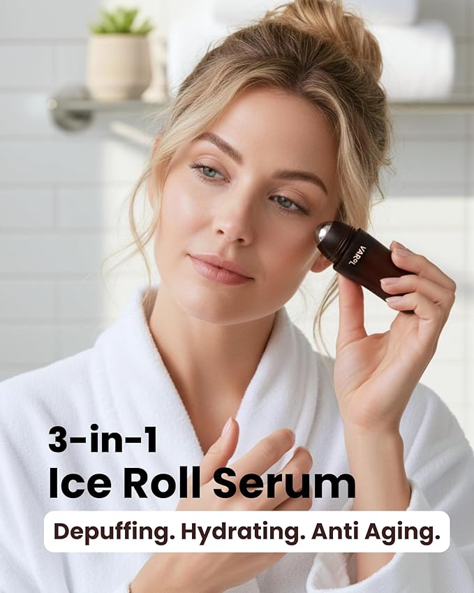 Ice Roll Serum - Cooling Serum with Face Massager Roller for Under Eye Bags, Puffiness, Dark Circles, Bakuchiol & Collagen for Wrinkles, Anti Aging, Firming - Korean Skin Care, 1.69 Fl Oz (50ml)