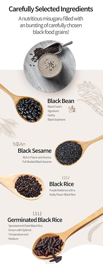 Damtuh Misugaru – Korean Black Mixed Grain Powder Drink, Traditional Multigrain Meal Replacement Shake with Black Rice, Black Beans & Sesame, 20g x 12 Sticks