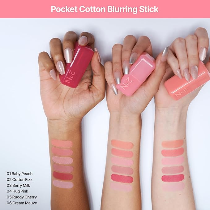 2aN Pocket Cotton Blurring stick (05 Ruddy Cherry, 0.12oz) – 2-in-1 Lip and Cheek Soft Blur Stick, Cloudy Matte Finish, Tone-on-Tone Makeup, Lightweight Watercolor Texture
