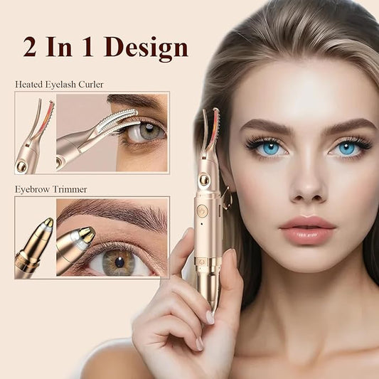 Heated Eyelash Curlers, 2 in 1 Electric Eyelash Curler and Eyebrow Trimmer 2 Temp Settings for Makeup Tools USB Rechargeable Natural Curling 24H Long Lasting Ideal Gift for Women