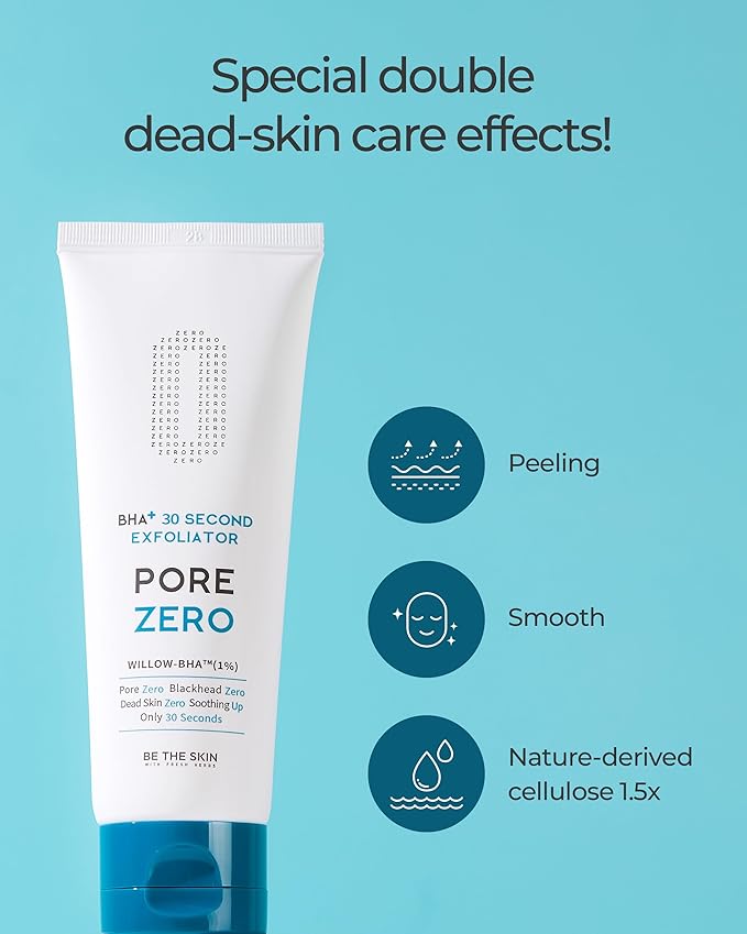 BE THE SKIN BHA+ Pore Zero 30 Second Exfoliator - Pore Erasing Face Peeling Gel with Salicylic Acid, Aloe Vera - Removes Dead Skin & Sebum - Glass Clear Skin, Korean Skincare, 3.38oz.