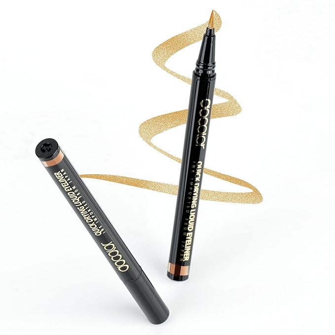 docolor Eyeliner, 2PCS Gold Liquid Eyeliner Waterproof Eye Liner Pen Super Slim Precise All Day Gold Eye Pencils Professional Makeup Liquid Eye Liner Pencil for Women