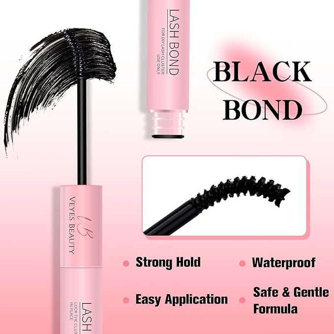 VEYESBEAUTY Lash Bond and Seal Waterproof 2 in 1 Cluster Lash Glue for Eyelash Extensions Long Lasting Strong Hold Individual Eyelash Glue for Self-Application at Home 5ml+5ml
