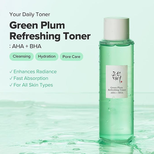 Beauty of Joseon Green Plum AHA BHA Toner Refreshing Facial Essence Moisturizer Mild Exfoliating Salicylic Acid for All Skin Types, Korean Skin Care for Men Women 150ml 5.27 fl.oz