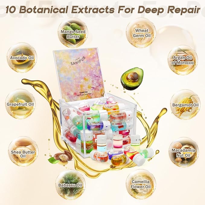 Hair Oil Perfume - 40 Pcs Hair Perfume & Oil Serum Treatment Avocado Nourishing Shining for Women Man Frizz Dry Damaged Hair, Leave-in Serum Long Lasting Scent (Cherry Blossom)