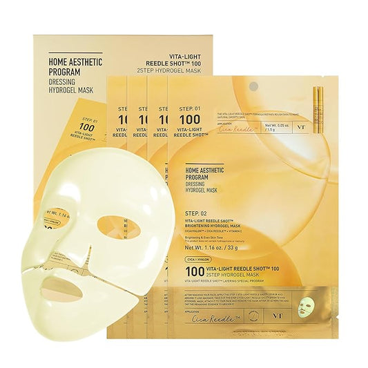 VT COSMETICS Vita-Light Reedle Shot 100 2-Step Hydrogel Mask(34.5gx4ea), Intensive Glowing, Exosome Glutathione Face Mask, Overnight Melting Mask, Korean Facial Mask