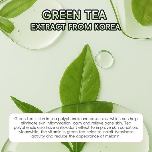 Green Tea Skin Care Set, Korean Style Facial Skincare Products, Routine Skin Care for Teens, Gift Set with Toner, Facial Cleanser, Clay Mask, Eye Cream, GUASHA Broad, Face Wash Brush & Headband