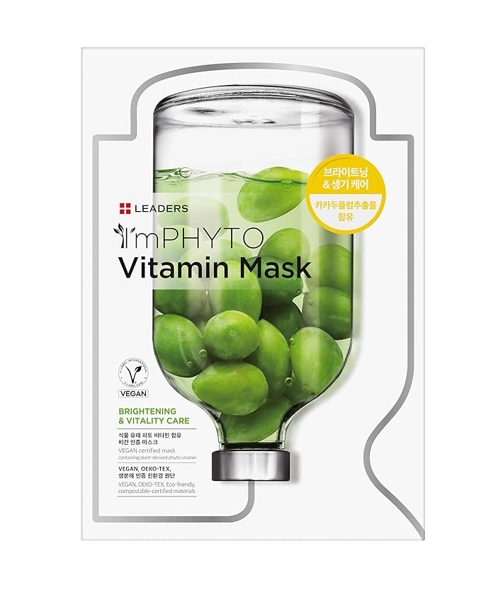 I'MPHYTO Leaders Facial Mask 10 Sheet Vitamin Vegan Mask | Vitality Skin Care | Plant-Based Ingredient from Kakadu Plum Extract | Enriched with Vitamin B1, B2 & C | Natural Cellulose Sheet