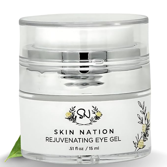 Skin Nation Rejuvenating Eye Gel, Super Hydrating with Peptides, Hyaluronic Acid and Green Tea, Lightweight Plant Based Under Eye Cream for Puffiness, Dark Circles and Smooth Skin, 0.51 oz