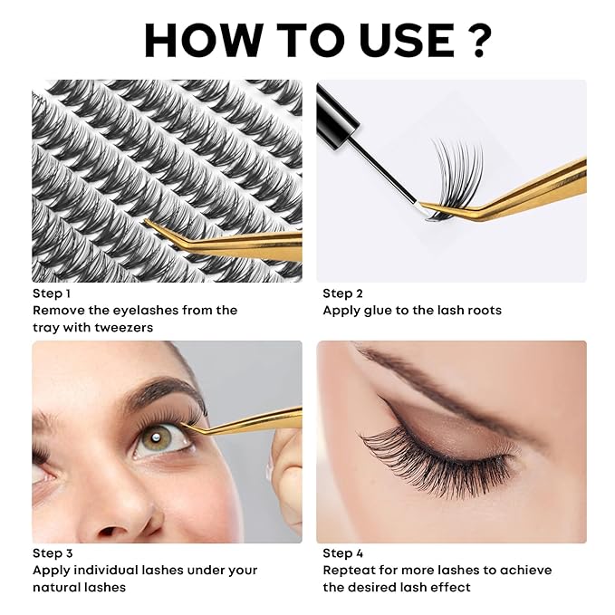 Individual Lashes, Lash Clusters, 280 Pcs 40D Individual Lash Extensions, Natural Soft Lightweight Reusable, Thickness 0.07mm C Curl False Eyelashes 8/9/10/11/12/13/14/15/16mm (40D 8-16mm)