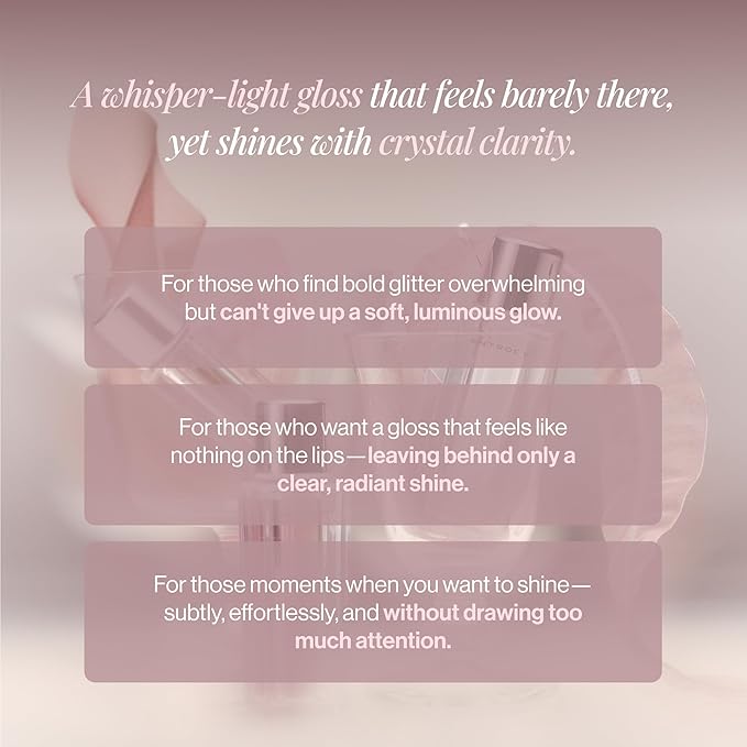 ENTROPY MAKEUP Tulle Lip Gloss, Lightweight 3D Pearl Shimmer, Ultra-Gloss High Shine, Non-Sticky Moisturizing Lip Gloss with Peptide Complex, Silk