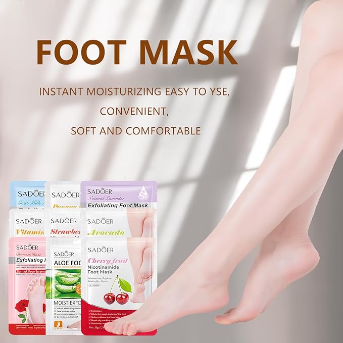 Foot Masks Moisturizing Socks - Moisturizes Tired, Dry & Cracked Feet, Exfoliating Hydrating Foot Mask - Dry Skin Solution - Moisturizing Foot Treatment- All Skin Types - 9 Pairs