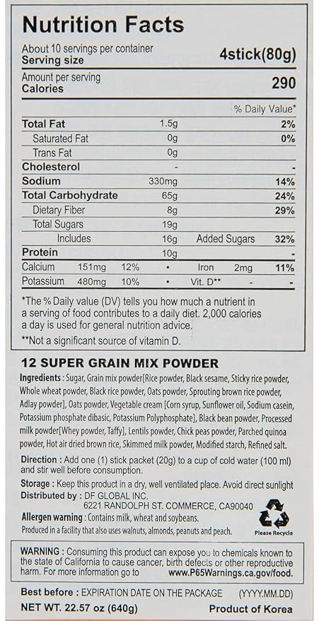 Damtuh Misugaru – Korean 12 Super Grain Mix Powder, Traditional Multigrain Meal Replacement Shake, Nutritious Korean Mixed Grain Powder Drink, 20g x 40 Sticks