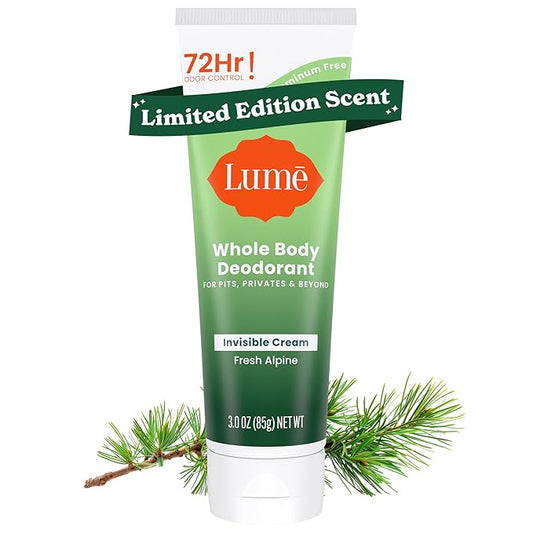 Lume Whole Body Deodorant - Invisible Cream Tube - 72 Hour Odor Control - Doctor Developed - Aluminum Free, Baking Soda Free and Skin Loving - 3.0 Ounce (Fresh Alpine)