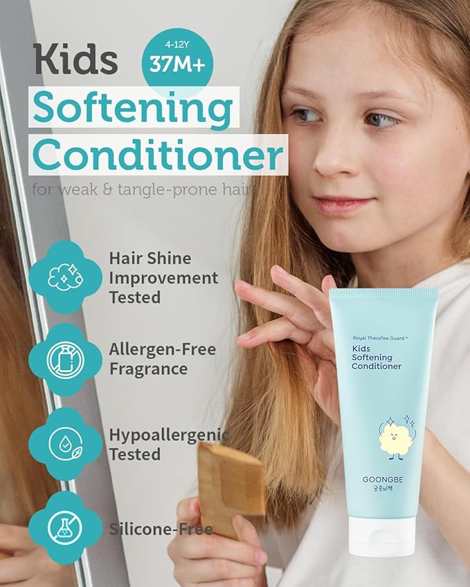 GOONGBE Kids' Softening Hair Conditioner - Korean Kids Glossy Hair Conditioner for Weak, Frizzy and Tangle Prone Hair - Silicone-Free Formula - Allergen Free Scent, 6.76oz.