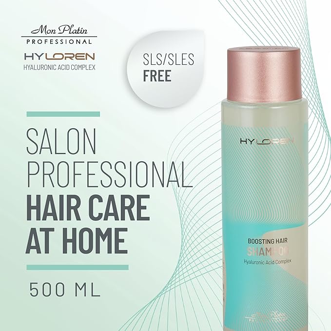 Mon Platin Professional HYLoren Boosting Shampoo, 500ml - For Thin, Sparse and Brittle Hair with Hyaluronic Acid, Volumizing and Thickening Shampoo, SLS/SLES Free, for Damaged Hair