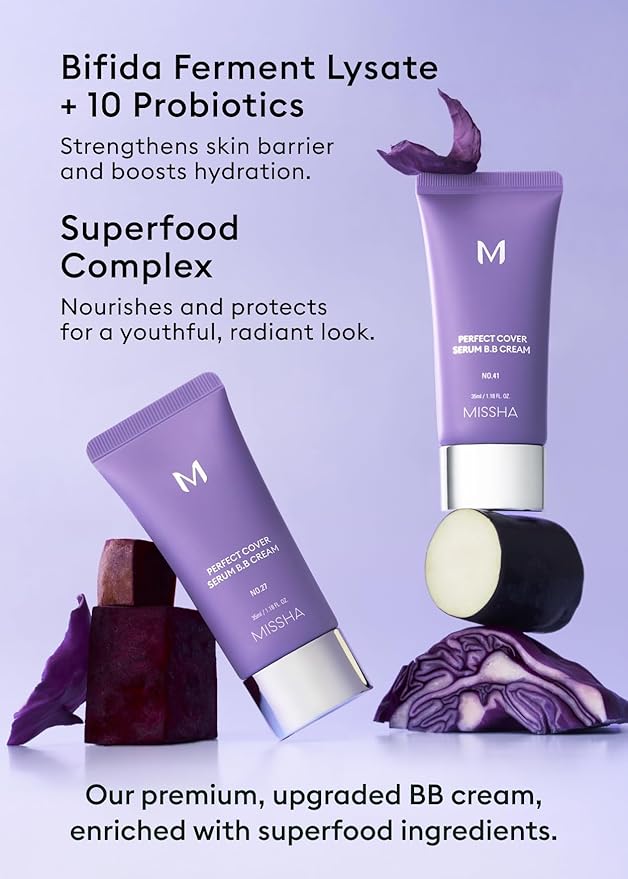 MISSHA M PERFECT COVER SERUM BB CREAM No.27 Honey Beige- Medium with Cool/Neutral Undertone, BB Cream by Cardi B Pick, Skin Tint, Tinted Moisturizer, Skin Care Foundation Makeup, 1.18 Fl oz