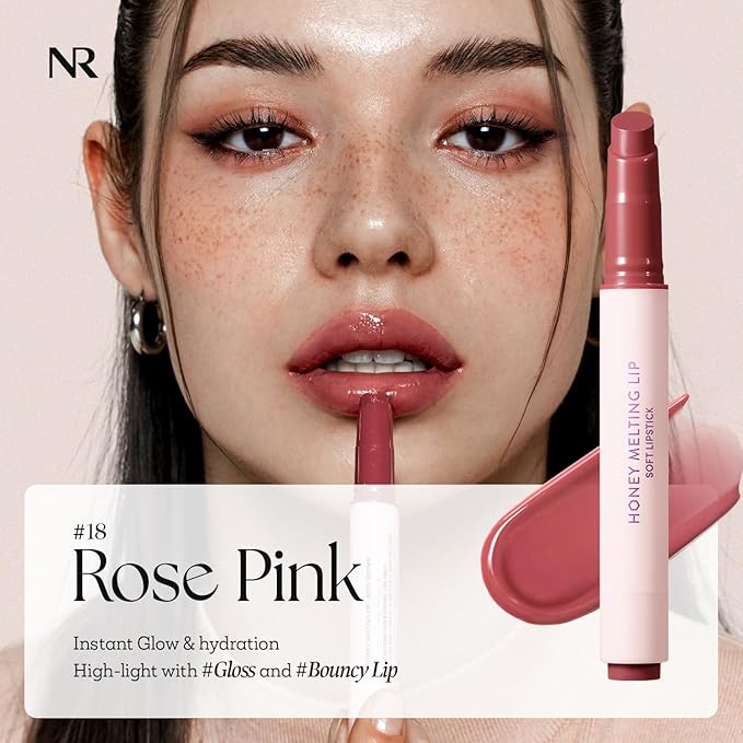 Nature Republic HONEY MELTING LIP (18 ROSE PINK) SOFT LIP STICK, Hydrating Gloss, Moisturizing balms, Sheer tint, Shine & Nude, Glowy Finish, korean make up, Stocking Stuffers
